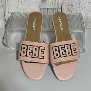 Bebe Women's Blush Pink Slide Sandals Logo Strap Casual Slip On Size 8 NWT Pool